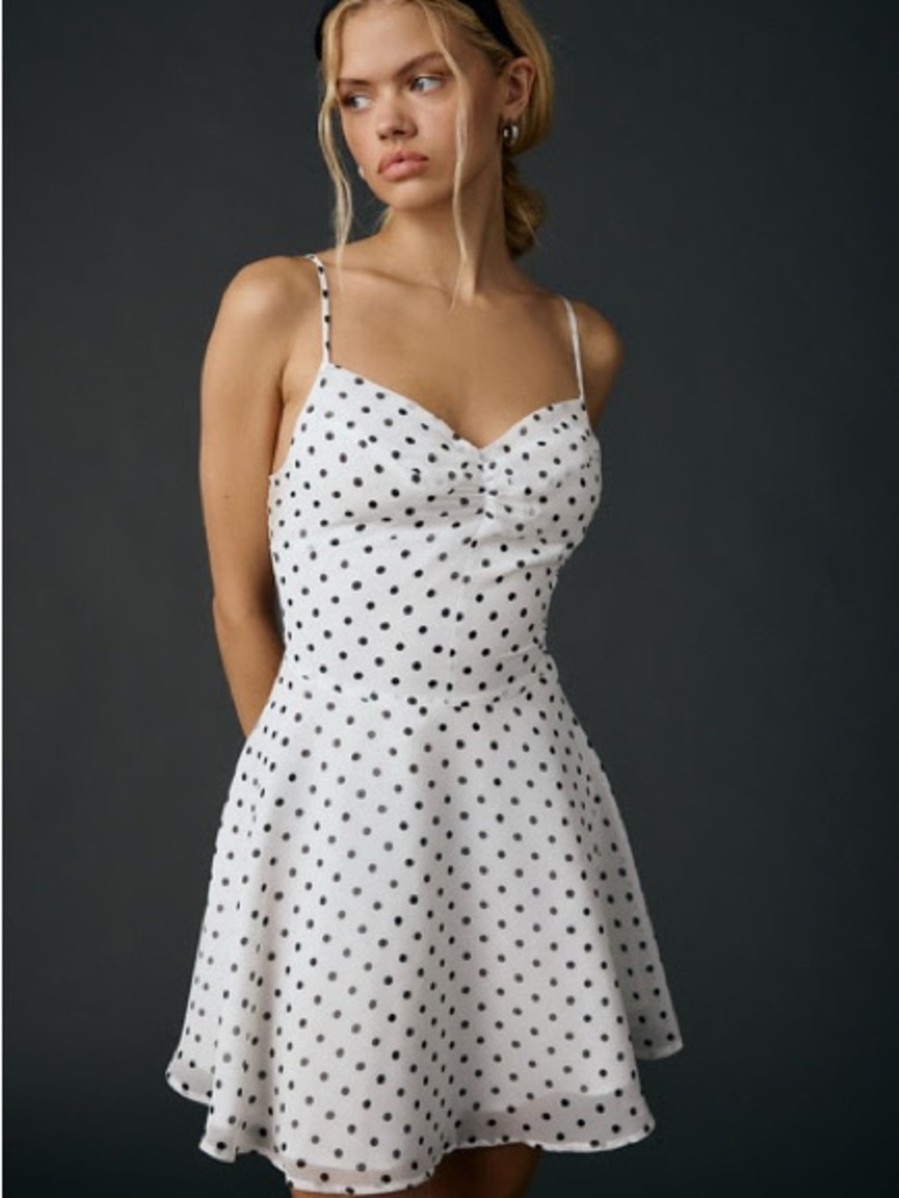 Urban Outfitters White and Black Polka Dot Spaghetti Strap Mini Dress